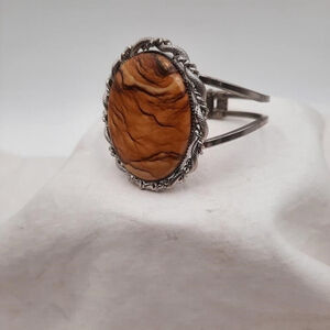 Cabochon Marbled Stone Bracelet Vintage 2"